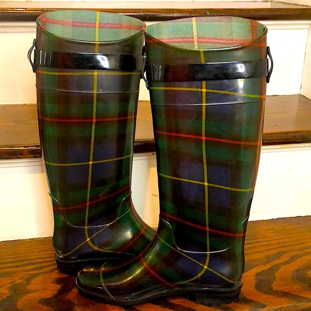 RALPH LAUREN Rossalyn II Black Watch Plaid Knee High Rainboots - Picture 7 of 17